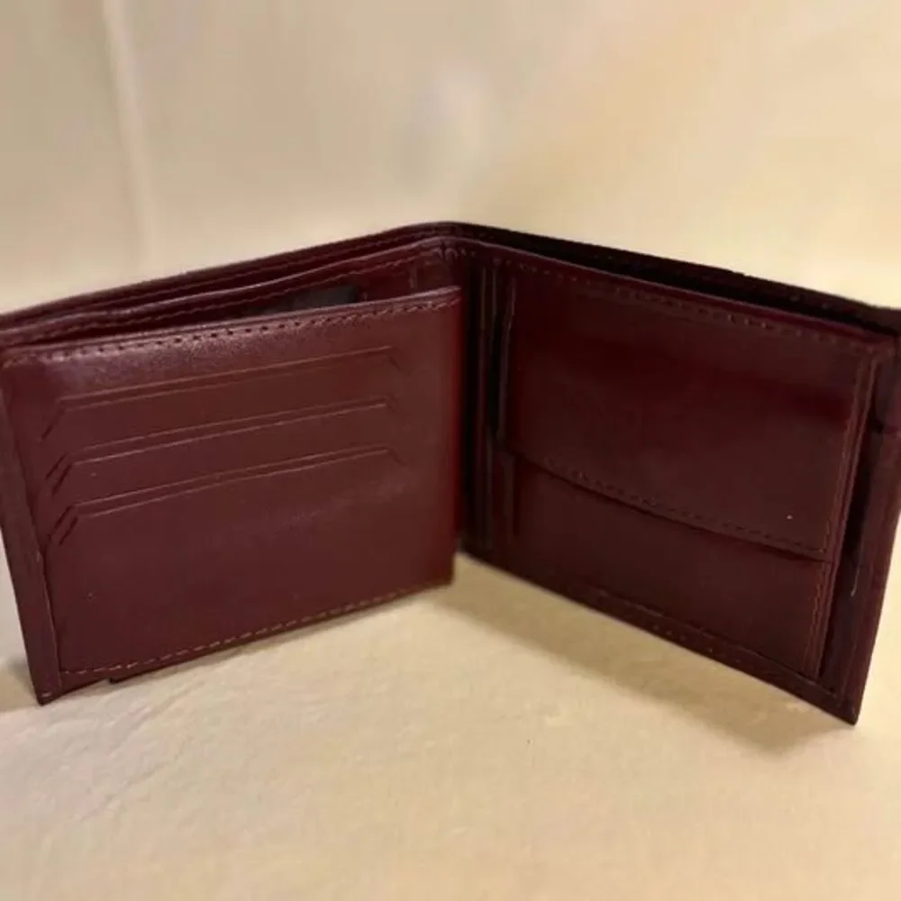 TALED Men's Genuine Leather Bifold Wallet with Fold-Out Clear ID Windows